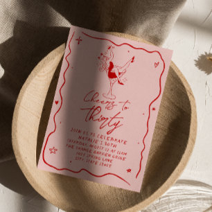 Hand Drawn Cheers To Thirty Quirky 30th Birthday Invitation