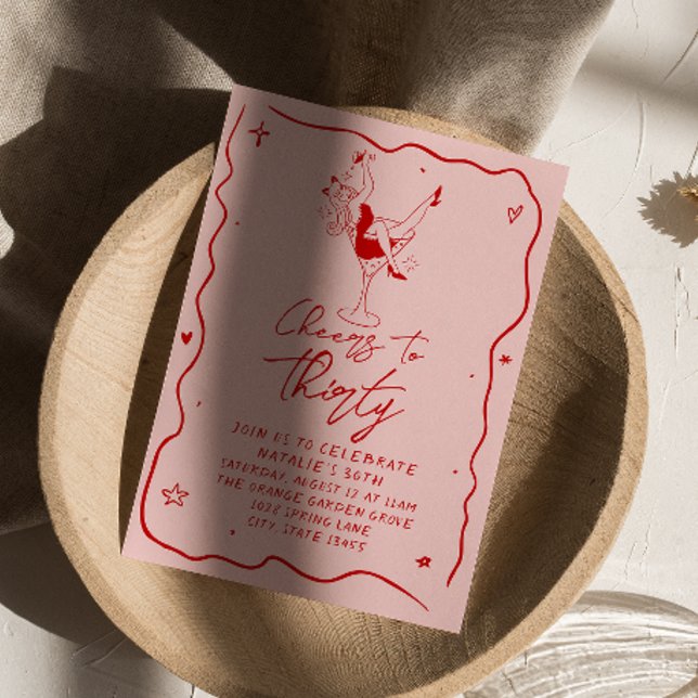 Hand  Drawn Cheers To Thirty Quirky 30th Birthday Invitation (Creator Uploaded)