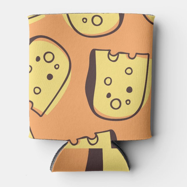 Hand-Drawn Cheese: Artistic Seamless Pattern. Can Cooler (Front)