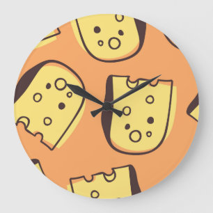 Hand-Drawn Cheese: Artistic Seamless Pattern. Large Clock
