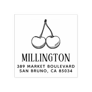 Hand-drawn Cherries Family Name & Return Address Rubber Stamp