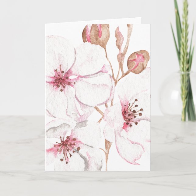 Hand Drawn Cherry Blossom (Blank) Card (Front)