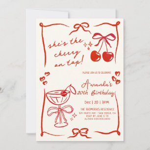 hand-drawn cherry martini birthday invitation