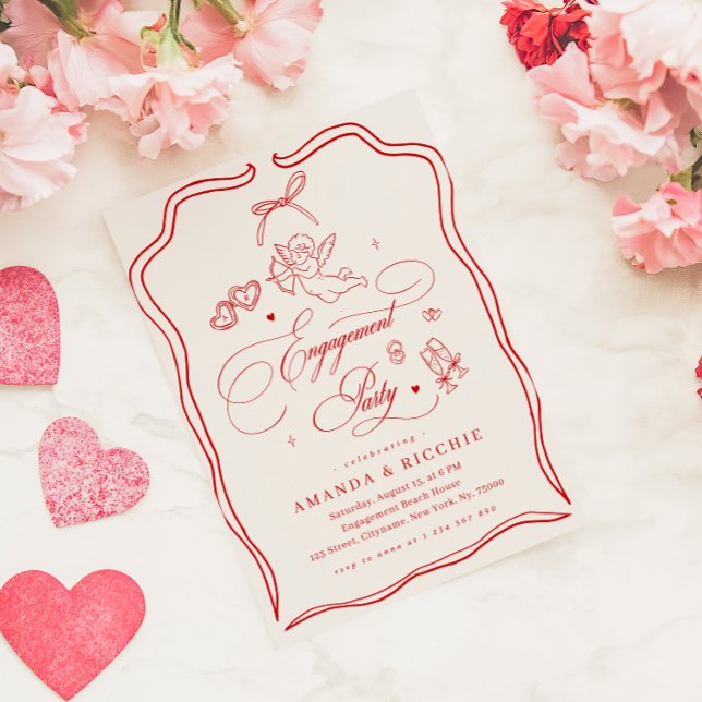 Hand Drawn Cherub Vintage Cupid Engagement Party Invitation (Creator Uploaded)