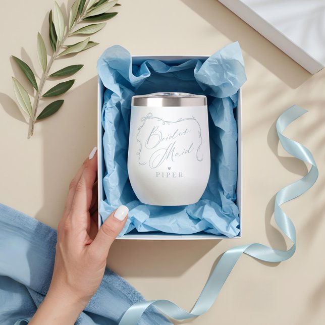 Hand Drawn Chic Bow & Ribbon Bridesmaid Proposal (Hand Drawn Chic Bow & Ribbon Bridesmaid Proposal Thermal Wine Tumbler)