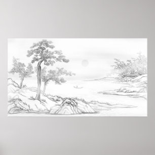 Hand Drawn Chinese Style Landscape Poster