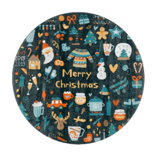 Hand-drawn Christmas and New Year elements. Cutting Board