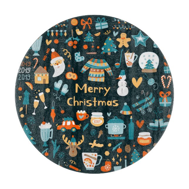 Hand-drawn Christmas and New Year elements. Cutting Board (Front)