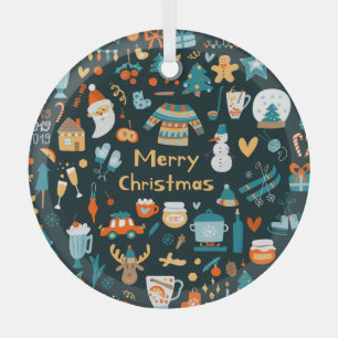 Hand-drawn Christmas and New Year elements. Glass Ornament