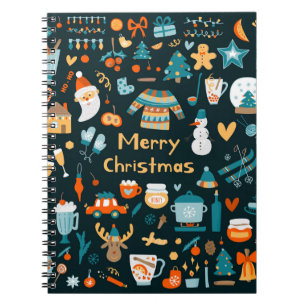 Hand-drawn Christmas and New Year elements. Notebook