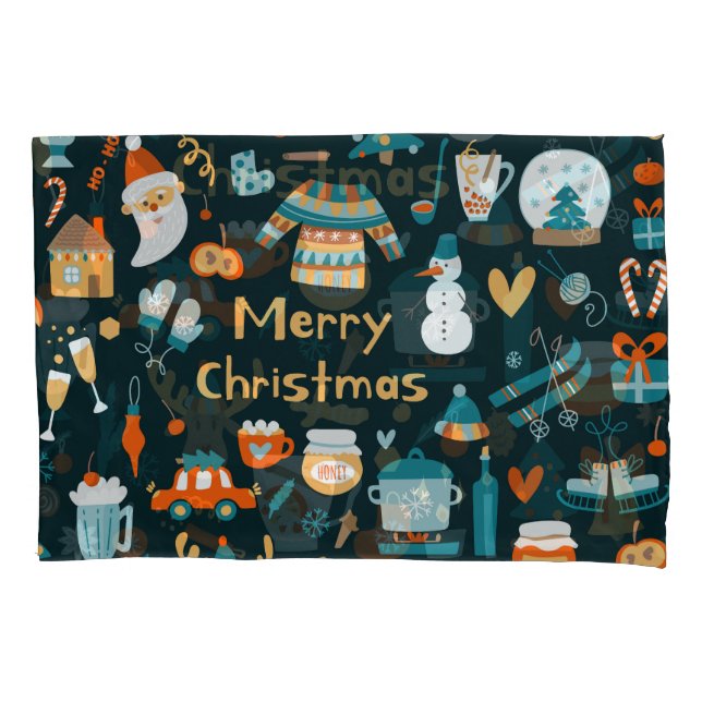 Hand-drawn Christmas and New Year elements. Pillowcase (Front)