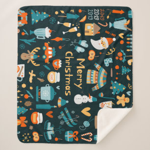 Hand-drawn Christmas and New Year elements. Sherpa Blanket