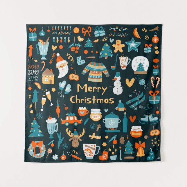 Hand-drawn Christmas and New Year elements. Tapestry (Front)