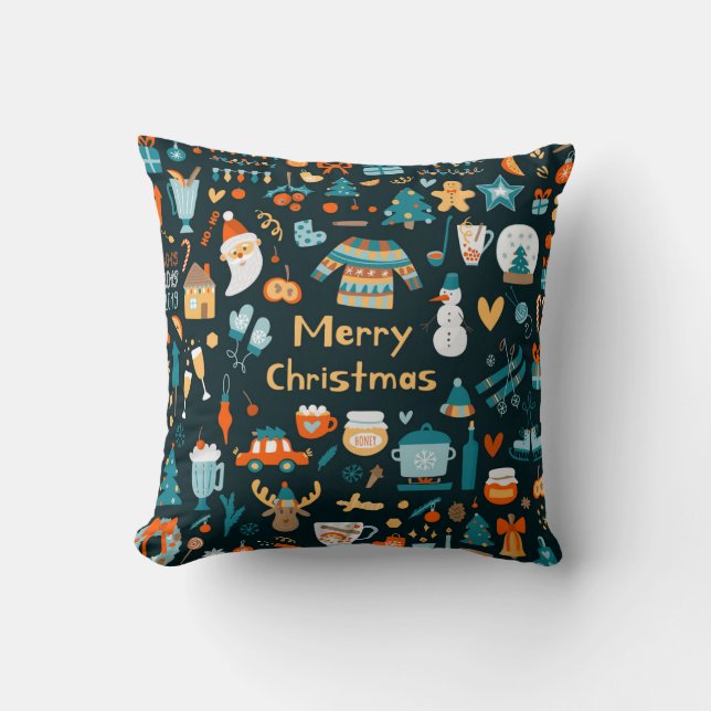 Hand-drawn Christmas and New Year elements. Throw Pillow (Front)