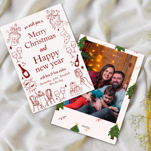 Hand drawn christmas and new year wishes doodle  holiday card