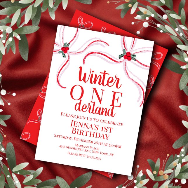 Hand Drawn Christmas Bows Birthday Party  Invitation (Creator Uploaded)