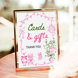 Hand Drawn Christmas Bridal Shower Cards and Gifts Poster