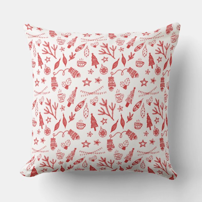 Hand Drawn Christmas Decorations Holiday Set Throw Pillow (Front)