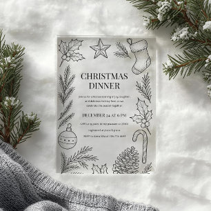 Hand-Drawn Christmas Dinner Acrylic Invitations