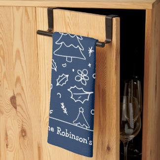 Hand Drawn Christmas Doodles Family Name Kitchen Towel