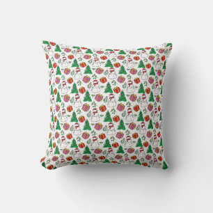 Hand Drawn Christmas Elements Pattern Throw Pillow