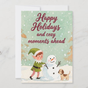 Hand-Drawn Christmas Elf Snowman Winter  Holiday Card
