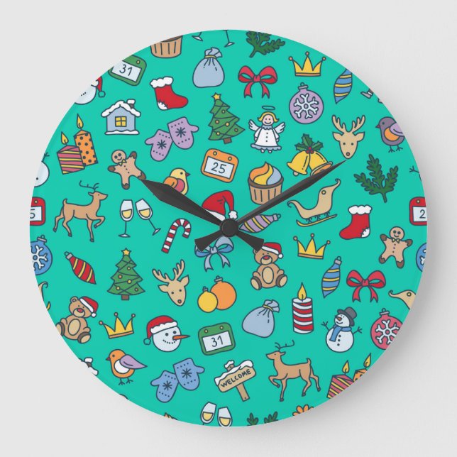 Hand Drawn Christmas: Festive Seamless. Large Clock (Front)