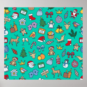 Hand Drawn Christmas: Festive Seamless. Poster