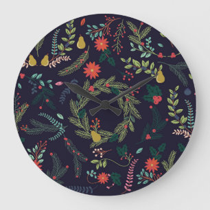 Hand-drawn Christmas florals: vintage collection Large Clock