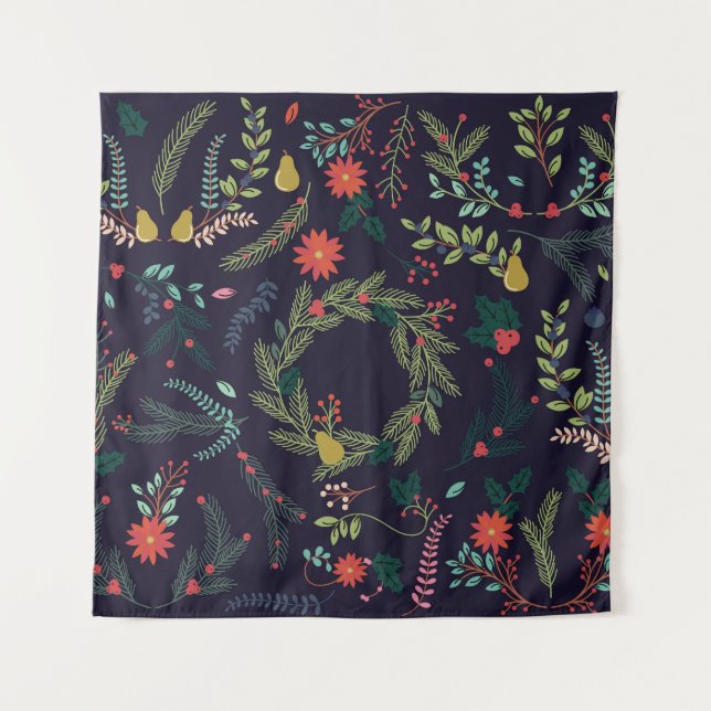 Hand-drawn Christmas florals: vintage collection Tapestry (Front)