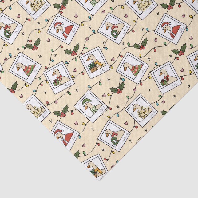 Hand Drawn  Christmas Geese Beige Tissue Paper (Detail)