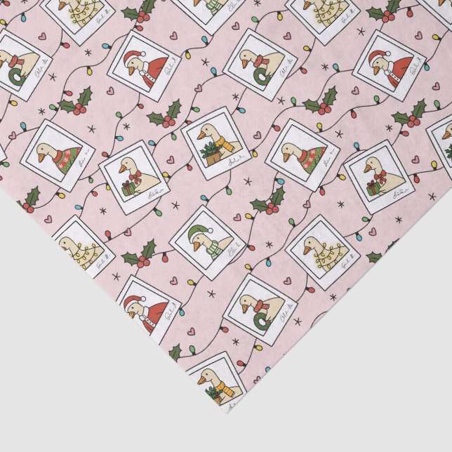 Hand Drawn  Christmas Geese Pink Tissue Paper (Detail)