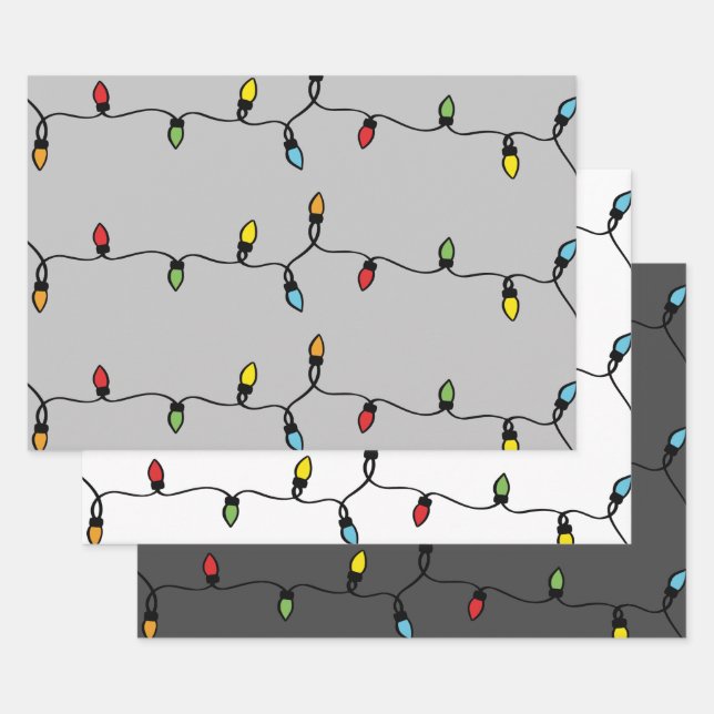 Hand Drawn Christmas Light Strings Wrapping Paper Sheet (Set)