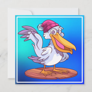Hand Drawn Christmas Pelican Cartoon Illustration- Invitation