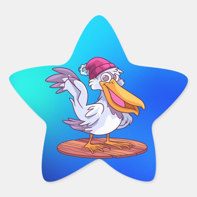 Hand Drawn Christmas Pelican Cartoon Illustration- Star Sticker (Front)