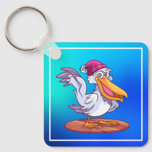 Hand Drawn Christmas Pelican Cartoon Keychain