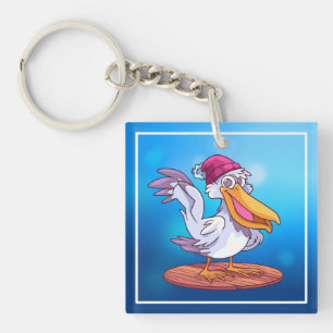Hand Drawn Christmas Pelican Cartoon Keychain