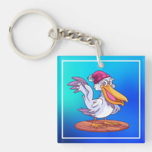 Hand Drawn Christmas Pelican Cartoon Keychain