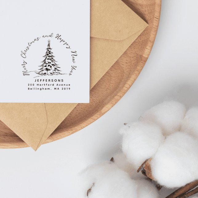 Hand-drawn Christmas Pine Tree Return Address Rubber Stamp (Creator Uploaded)