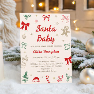 Hand Drawn Christmas Santa Baby Shower Invitation