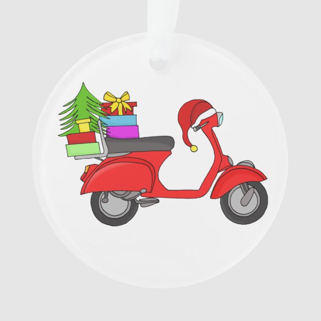 Hand drawn Christmas scooter with gifts Ornament (Front)