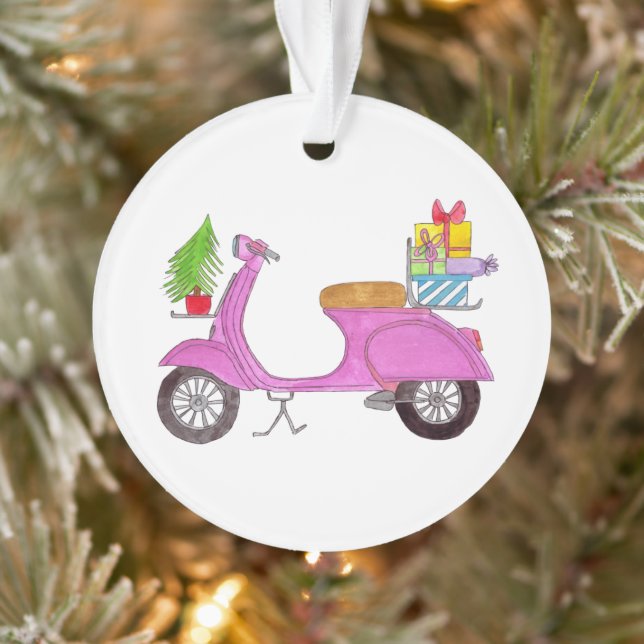 Hand drawn Christmas scooter with gifts Ornament (Tree)