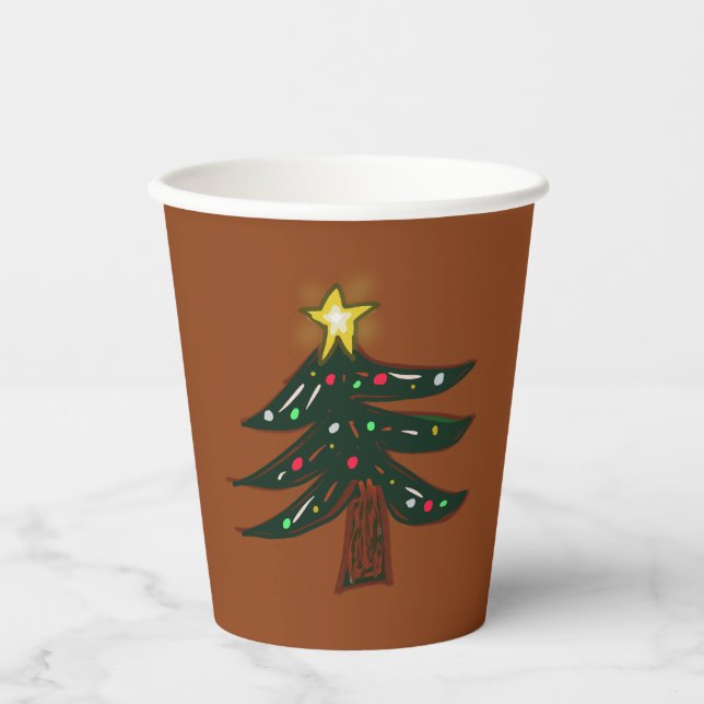 Hand Drawn Christmas Tree Brown  Paper Cups (Front)