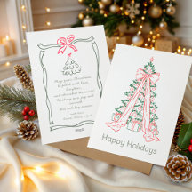 Hand Drawn Christmas Tree Pink Bow Red Green