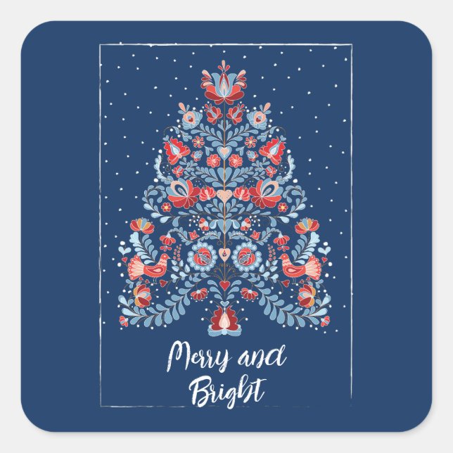 Hand Drawn Christmas Tree Square Sticker (Front)