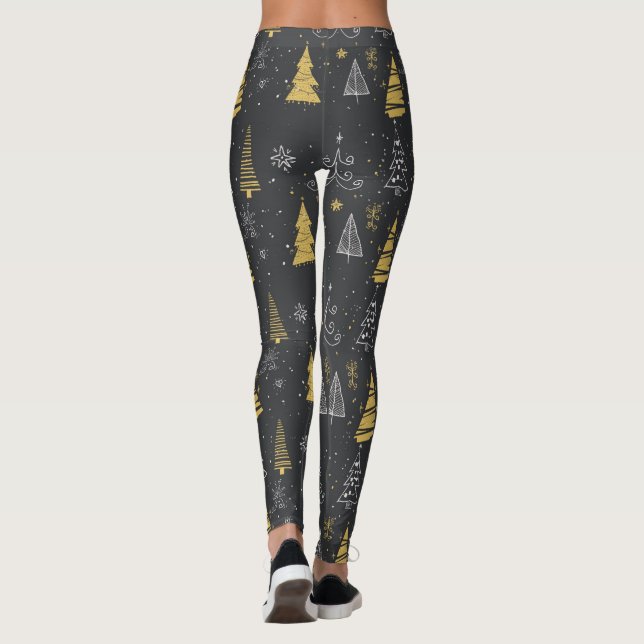 Hand drawn Christmas Trees pattern Leggings (Back)