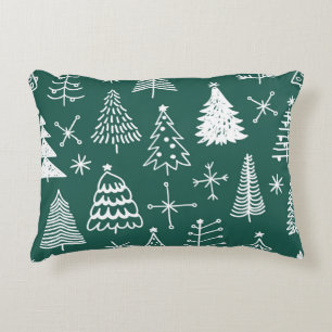 Hand drawn Christmas trees, winter pattern. Accent Pillow