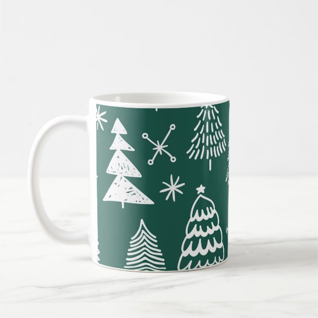 Hand drawn Christmas trees, winter pattern. Coffee Mug (Left)