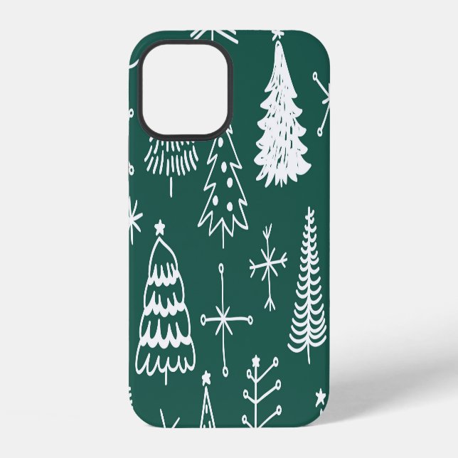 Hand drawn Christmas trees, winter pattern. iPhone Case (Back)