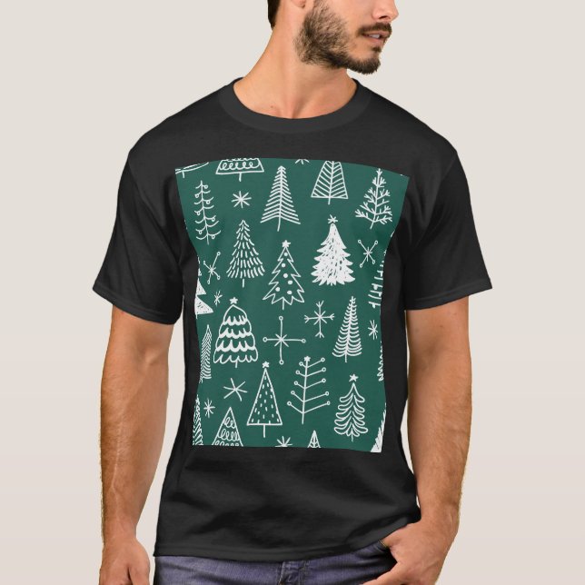 Hand drawn Christmas trees, winter pattern. T-Shirt (Front)